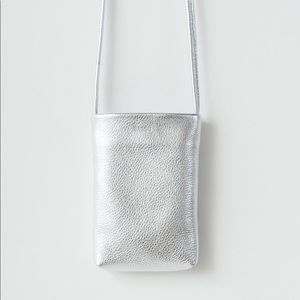 Baggu Leather iPhone Sling/Crossbody Bag in Silver